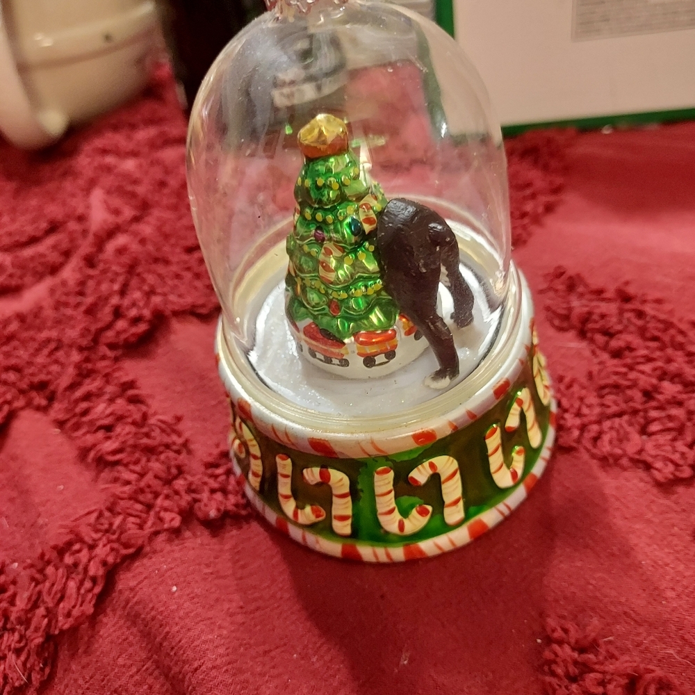Christmas Music Box Has A Christmas Tree And A Boston Terrier Butt Sticking Out